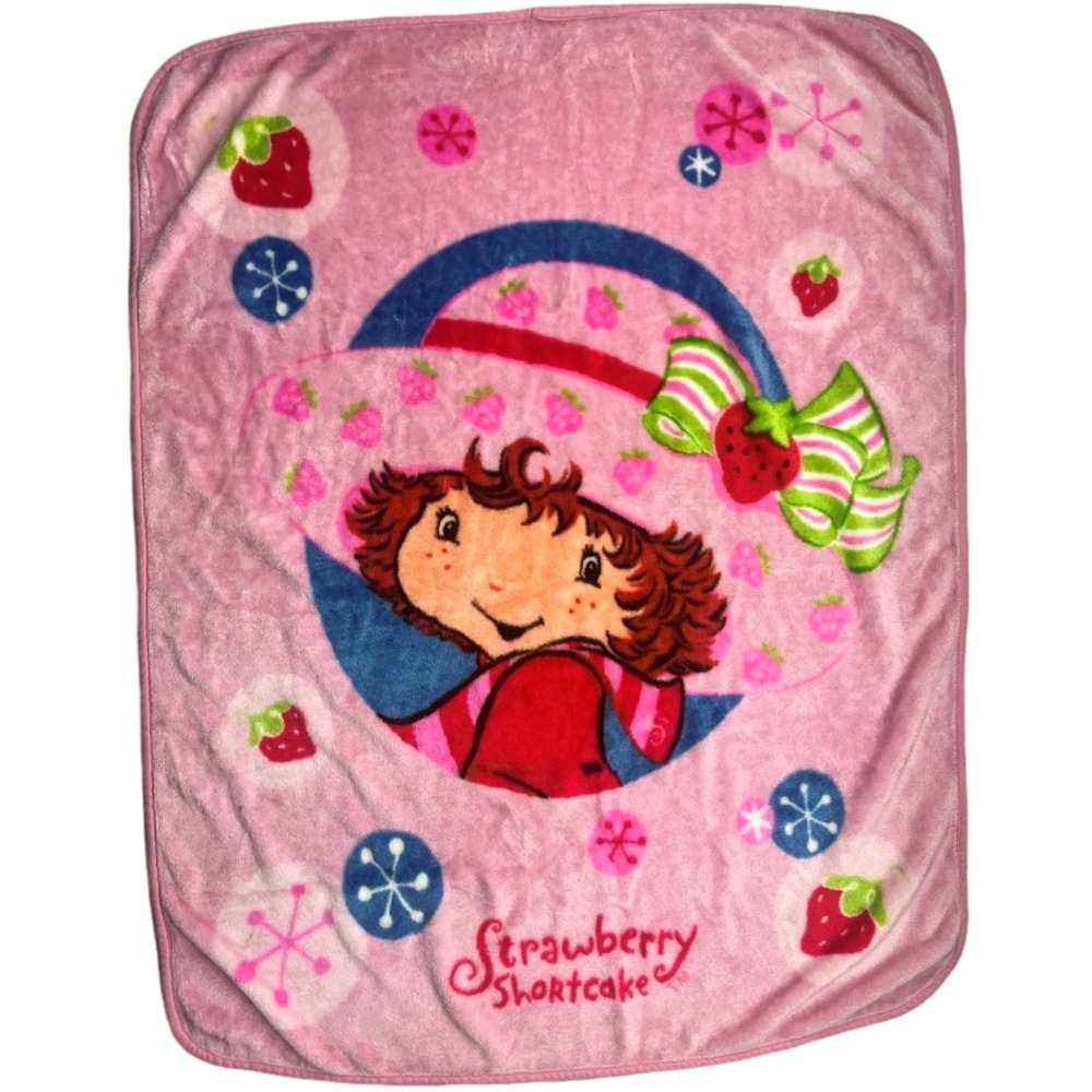 Strawberry Shortcake Plush Pink Blanket Close Up Big Y2K Vintage Big 50x60 Throw